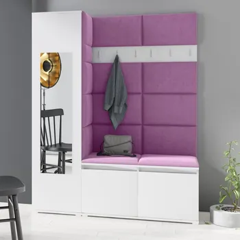 Předsíňová stěna Předsíňová stěna Emi 14 - bílá Barva čalounění: Fialová - Trinity 11