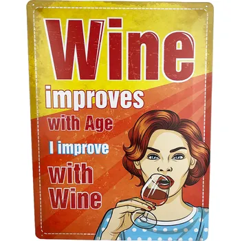Plechová cedule DODINO Plechová cedule Wine Improves With Age I Improve With Wine 30 x 40 cm