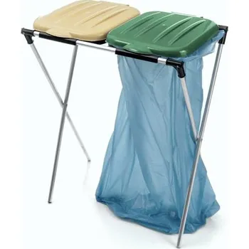 Venkovní odpadkový koš Dvoj-stojan na pytel s plastovými víky – zeleno-žlutý