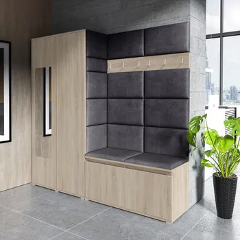 Předsíňová stěna Předsíňová stěna Emi 8 - dub Sonoma Barva čalounění: Černá - Trinity 16