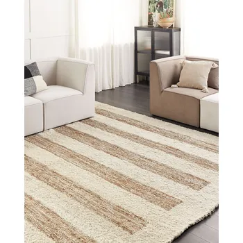 Bytový textil Koberec béžový juta a bavlna 300 x 400 cm ručně tkané doplňky obývací pokoj ložnice Beliani
