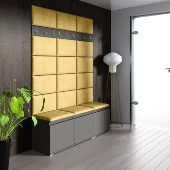 Předsíňová stěna Předsíňová stěna Emi 6 - šedá grafit Barva čalounění: Žlutá - Trinity 18