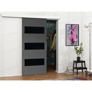 Interiérové dveře Posuvné dveře Mereno II 100, Barva: bílá + grafit + černý lacobel MIRJAN 5903211098833