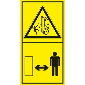 Nebezpečí zasažení pracovním zařízením stroje/ Dodržuj se v bezpečnou vzdálenost samolepící vinylová fólie 168 x 88 mm