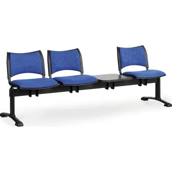 Čalouněná lavice do čekáren SMART, 3-sedák, se stolkem, modrá, černé nohy