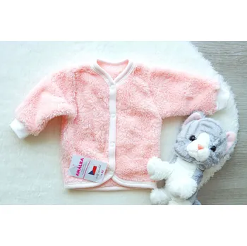 Kojenecká bunda AMÁLKA Chlupatý propínací svetřík lososový Velikost: 52