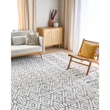 Koberec Koberec bílý a šedý polyesterový bavlněný podklad 300 x 400 cm dekorativní moderní design obývací pokoj ložnice Beliani