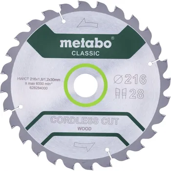 Pilový kotouč Metabo Cordless Cut Wood Classic pilový kotouč 216 x 30 x 1.2 mm Z28 WZ 628284000 free_store_pickup