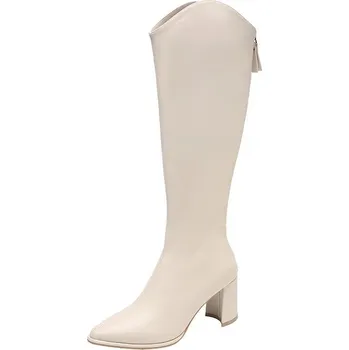 Dámské kozačky Dámské vysoké kozačky na podpatků Barva: Béžová, Velikost: 34