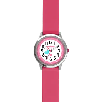 Hodinky CLOCKODILE Růžové dívčí dětské hodinky se srdíčky a tmavě růžovým silikonovým řemínkem CWG5172