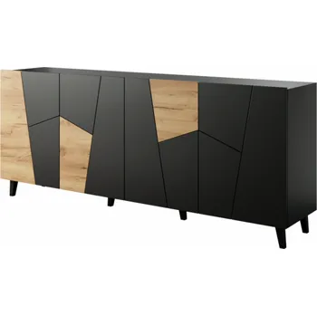 Komoda ETNA 200x42x82 černá matná + dub craft