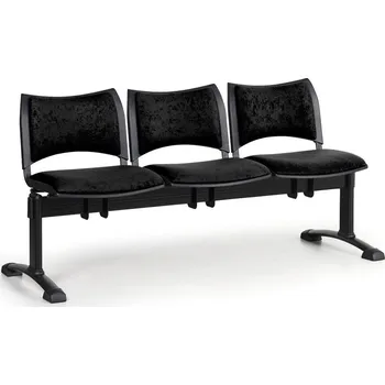 Čalouněná lavice do čekáren SMART, 3-sedák, černá, černé nohy