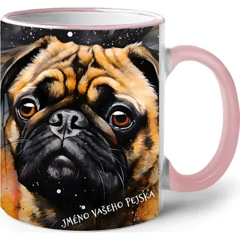 Keramický hrnek Mops, Barva Růžová, Velikost 330 ml, Canvas Keramický hrnek s barevným uchem 2626