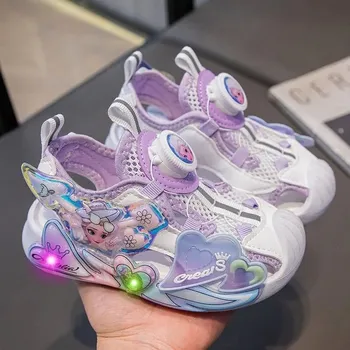 Dětská móda Frozen (Ledové království) Svítící letní sandálky s motivem z pohádky "Frozen" - Elsa Barva: Fialová, Velikost EUR: 23