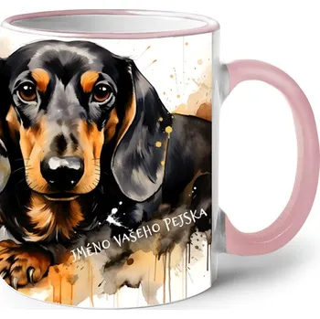 Keramický hrnek Jezevčík, Barva Růžová, Velikost 330 ml, Canvas Keramický hrnek s barevným uchem 2622