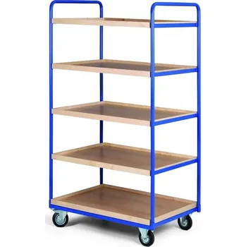 Policový vozík, 5 polic s hranou, nosnost 400 kg