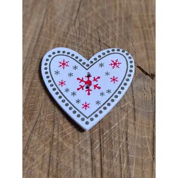 Knoflík Dřevěný dekorační knoflík 35 mm srdce vánoční bílé