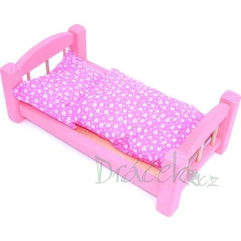 Doplněk pro panenku Dřevěná postýlka pro panenky velká růžová