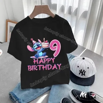 Dívčí oblečení Dívčí narozeninové tričko s číslovkou Lilo & Stitch Varianta: 9, Barva: Černá, Velikost: 140