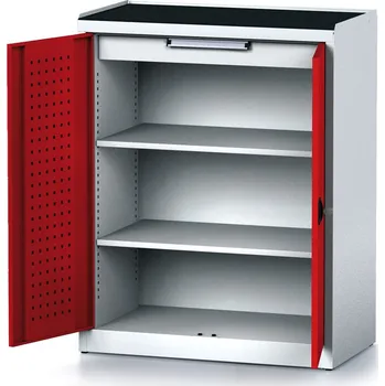 Alfa 3 Policová dílenská skříň 2-dveřová MECHANIC, 2 police, 1 zásuvka, 920 x 500 x 1170 mm, červené dveře