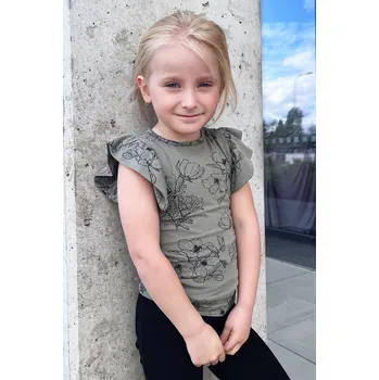 Krásná mamka Dívčí rostoucí tričko GIVE ME FLOWERS khaki Velikost: 1-2 roky