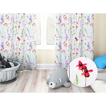 ubrus Dětský bavlněný závěs Sandra SA-492 Květovaná louka na bílém 150x170 cm