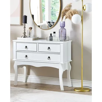 Konferenční stolek Konzolový stůl Bílá MDF dřevovláknitá deska 91 x 35 x 75 cm 3 zásuvky Nábytek do chodby Retro design Beliani