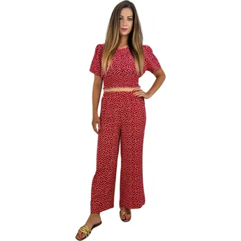 Dámské šaty NOVINKA - Letní komplet - červený s kvetinkami Velikost: M