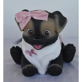 plyšák Černo-hnědá fenka s huňatým bryndáčkem od RosaToys (BLACK DOG 23 CM )