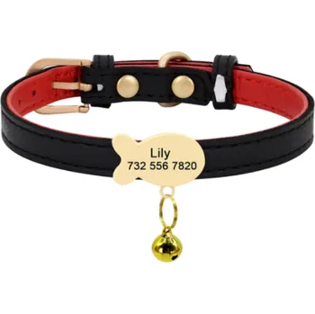 Obojek pro psa Kožený obojek pro kočku se jménem Barva: Černá, Velikost: XS