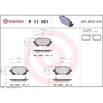 Brzdová destička Sada brzdových destiček, kotoučová brzda BREMBO P 11 021
