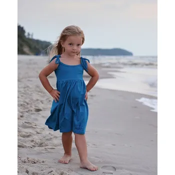 Dívčí šaty Dětské šaty s kapsami, vázání na ramenou, tmavý tyrkys 110