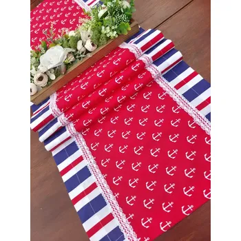 ubrus Běhoun - námořní s kotvičkami a pruhy