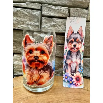 Sklenice Set sklenička pes - Yorkšír se záložkou