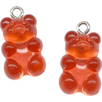 Přívěsek 20x10mm, Gumový medvídek, červeno-oranžový