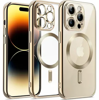 Pouzdro na mobilní telefon Silikonový průhledný kryt Magsafe s ochranou fotoaparátu pro iPhone 14 Barva: Zlatá