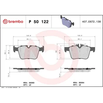 Brzdová destička Sada brzdových destiček, kotoučová brzda BREMBO P 50 122