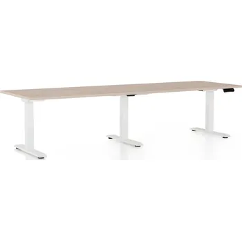 Psací stůl Výškově nastavitelný stůl OfficeTech Long, 260 x 80 cm, bílá podnož, dub