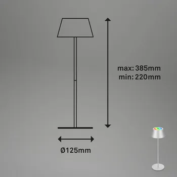 Venkovní osvětlení Briloner Nabíjecí stolní lampa Kiki LED, matný chrom, IP44, 3 000 K, RGBW LED 2,6 W celkem - Doprava zdarma