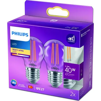 Lampička Philips LED žárovka E27 P45 4,3W filament 2700K 2k