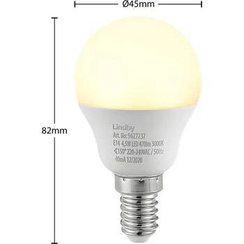 Lampička Lindby LED žárovka E14 G45 4,5W 3000K opálová sada 3 kusů