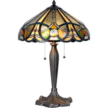 Lampička Clayre&Eef Stolní lampa 5299 Tiffany, dva tahové vypínače tmavě hnědá, rozmanitá 2 x 60 W - Doprava zdarma
