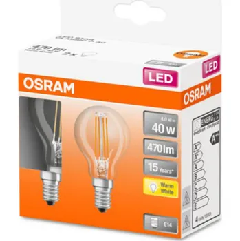 Svítidlo OSRAM Classic P LED žárovka E14 4W 2 700K čirá 2ks