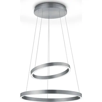 Knapstein LED závěsné světlo Lora-P nikl, ovládání gesty - Ø malý kruh 40 cm; baldachýn - výška 5,5 cm, Ø 35 cm niklová matná 1 x 52,5 W LED + 1 x 34,5 W LED - Doprava zdarma