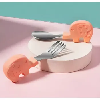 Příbor Příbor pro nejmenší (KLASIK) - SLONÍK - MERUŇKOVÝ (Značka: HIBOBI)