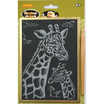 Škrabací obrázek - zlatý A5 - žirafa, cena za jeden ks, v boxu 24 ks