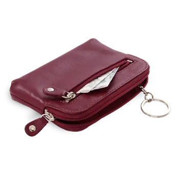 Arwel Větší burgundy kožená dvouzipová klíčenka 619-8104-34