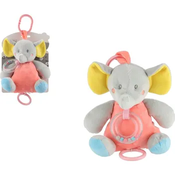 plyšák Teddies Slon natahovací hrací strojek chrastítko plyš 16x18cm barevný na kartě v sáčku 0+
