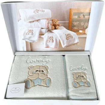 Dětská dárková sada ručník a osuška LOVELY, 2 ks - Bílá / Modrá, Tivolyo Home