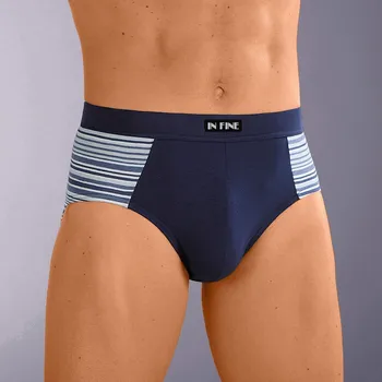 Pánské spodní prádlo Blancheporte Sada 4 slipů s vyšším pasem a barvenými proužky nám.modrá/džínsová 77/84